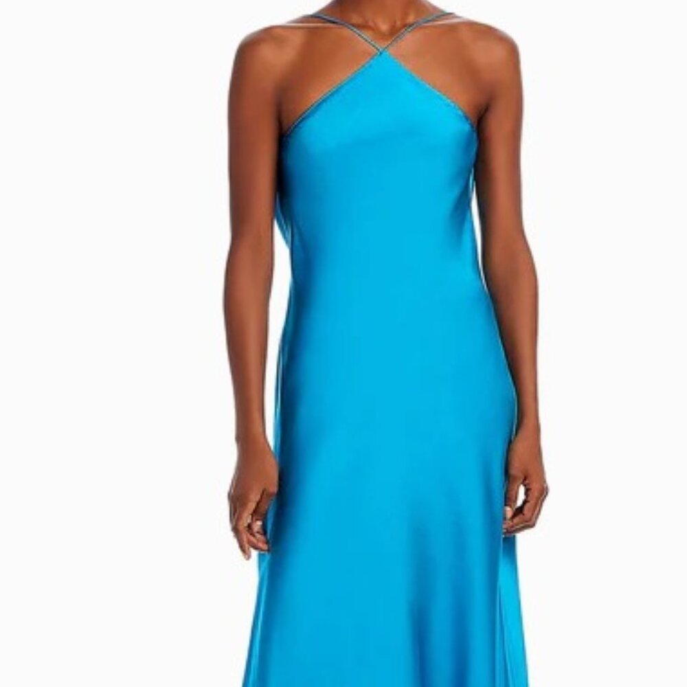 Amanda Uprichard Halter Top 100% Slik Slip Dress, Size Medium in Maui Blue